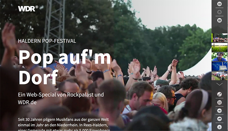 Die mit Pageflow erstellte Multimediareportage "Pop auf'm Dorf" über das Haldern Pop Festival - nominiert für den Grimme Online Award 2014. Screenshot: my mediaguide